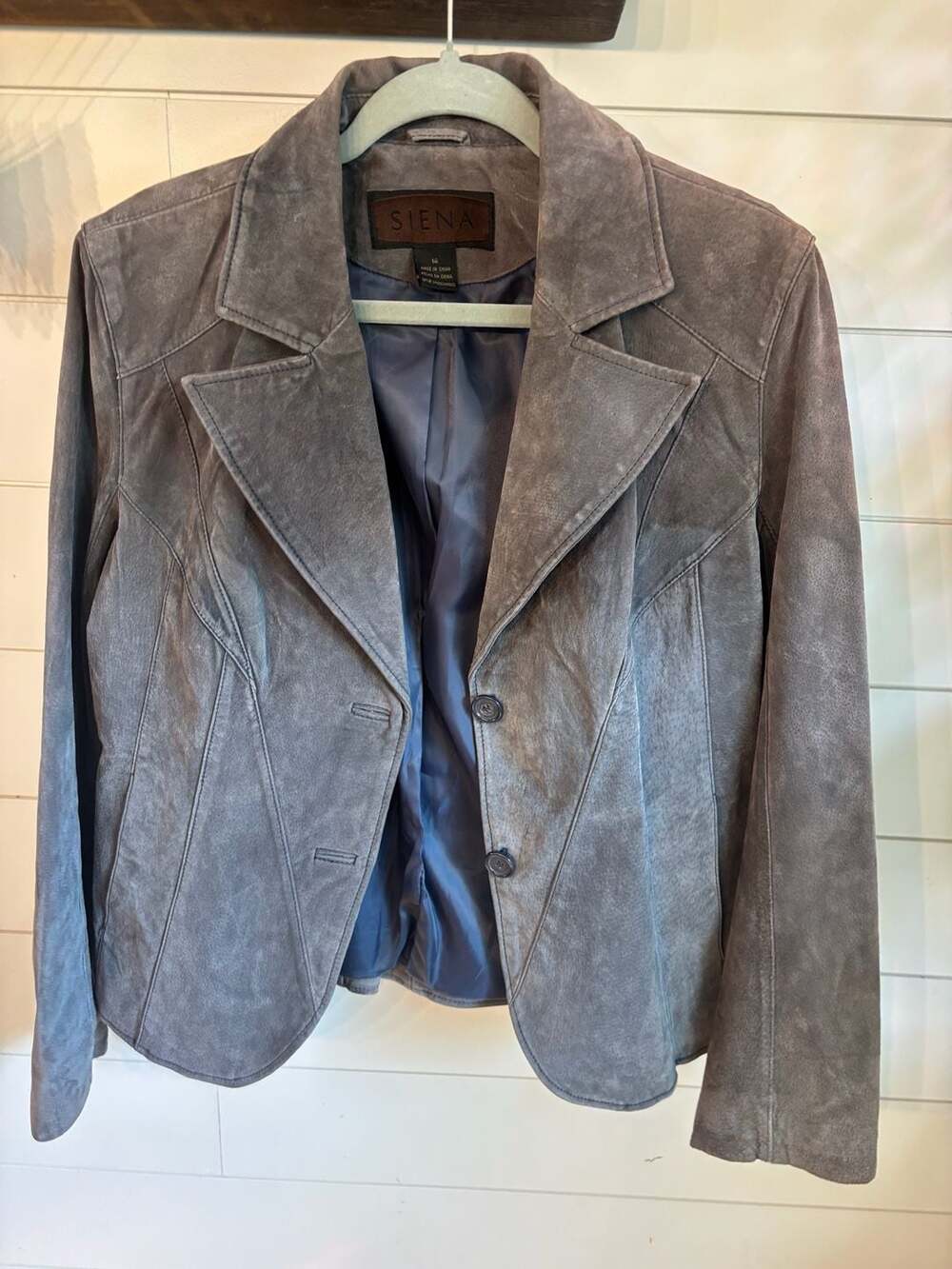 Siena Studio Vintage Blue Suede Leather Blazer Jacket Size 14